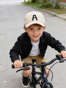 1pc Kids' 26 Letter Baseball Cap, Gold Thread Embroidered Letter Design, Korean Fashion Stylish Hip Hop Hat For Boys & Girls Sun Protection - Beige - View 3