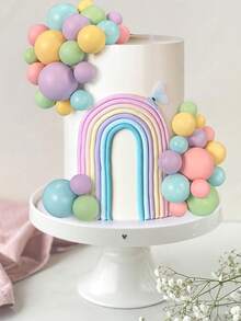 32pcs Colorful Ball Cake Toppers, Suitable For Decorating Birthday Party And Wedding Cupcakes And Cakes, Includes Pink, Yellow, Blue, Purple And Green Pearl-Like Spheres - Multicolor - View 2
