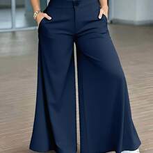 Loose Casual Wide Leg Maxi Pants For Women Spring - Navy Blue - View 5