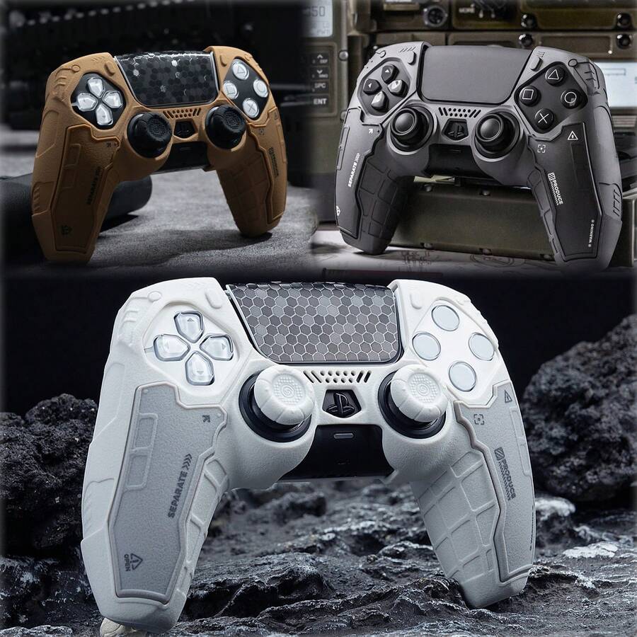 GeekShare G.S.TAC Tactical Controller Skin Set Compatible With Playstation 5,, Anti-Slip Silicone Protective Cover Skin Case For PS 5 Wireless Controller With 2 Thumb Grip Caps And 2 Stickers - For Black Myth: Wukong (White) - 白色 - 查看 1