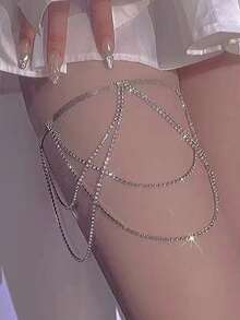 性感腿链饰品，夸张的莱茵石链饰，时尚腿链，适合夜店、海滩等场合，百搭 - 銀色 - 查看 1