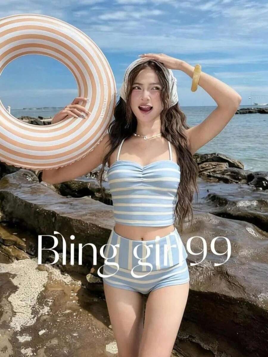 Women Sexy Lingerie Sets - Blue Stripes - View 1