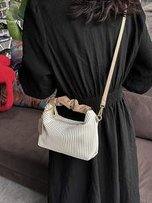 时尚迷你简约全套褶皱编织PU拉链手提包，迷你便携单肩包，适合女性，购物、约会、聚会、送礼皆宜。 - 白色 - 查看 7