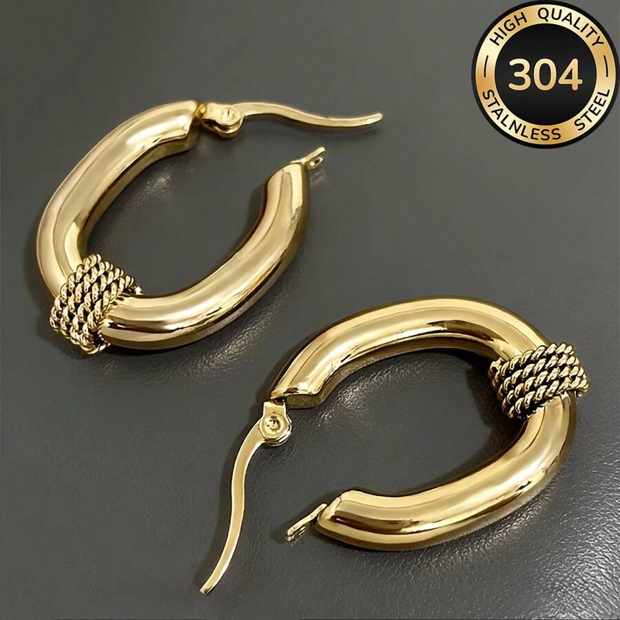 High-Quality Stainless Steel Women Hoop Earrings,18K Gold Plated Anti-Wear Anti-Fade,Hypoallergenic 316L Ear Post,Elegant Charming Fashionable Designer Simple Classic Style Unisex Jewelry Earrings For Daily Festival Vacation Parties - Gold - View 1
