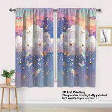 2pcs Rainbow Cloud Star Butterfly Bubble Refreshing & Healing Style Curtains, Polyester Fiber Material, Suitable For Rental House, Living Room, Bedroom, Children's Room, Removable & Washable, Semi-Blackout - Multicolor - View 8