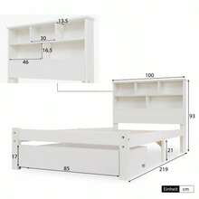 Cama de casal em madeira maciça com gavetas e estrado de ripas, estante integrada para adolescentes e adultos, cama infantil, 140 x 200 cm, branca. - Branco 1 - Ver 7