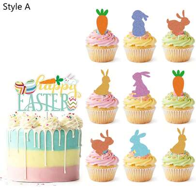 25 pezzi Set di decorazioni per torte di Pasqua con uova e coniglietti, per feste di Pasqua, decorazioni per cupcake, dolci e cottura