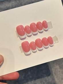 10片手工可重复使用全覆盖美甲贴纸 - 方形短款至中款法式尖头，粉白亮面按压式美甲贴片，适合女性，通勤和休闲佩戴，简约优雅设计，专业美甲贴片，高品质贴纸。可爱经典的法式美甲，适合女性和女孩日常及派对佩戴，全覆盖假指甲，附赠美甲护理工具，是送给女性和女孩的绝佳礼物。手工按压式美甲贴片 - 彩色 - 查看 6