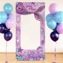 1pc Mermaid Photo Frame Birthday Backdrop, Cartoon Purple Mermaid Tail Ocean Birthday Hollow Banner, Suitable For Birthday Theme Party Decoration, Photography Props - Multicolor - View 14