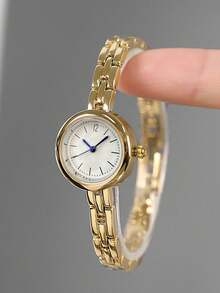 1pc Fashionable And Creative Versatile Small Personalized Women's Quartz Watch, Round Simple Dial, Alloy Strap, Sisters Lovers' Watch, Suitable For Daily Wear And Holiday Gifts - Gold - View 12