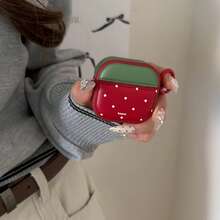 Minimalist Magnetic Leather Strawberry Polka Dot Earphone Case With Hanging Ring, Compatible With Airpods Pro 2, Cute Apple 4, Minimalist 3 New Version 1/2, Protective Case For Women - Red - View 2