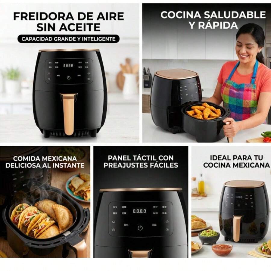 Freidora de Aire con Antiadherente 6L 2400W -Negra, 8 programas automáticos, Display Digital,Ventana transparente,Reserva con un clic,Pantalla Tactil,Antiadherente,para freír,asary hornear - Negro - Ver 1