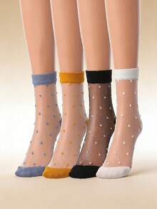 4 Pairs Women's Summer Lightweight Silk Stockings, Comfortable Transparent Mid-Calf Socks, Women's Crew Socks - Multicolor - View 1