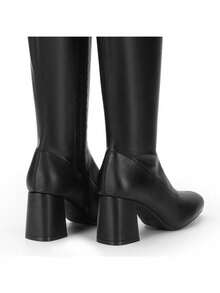 Women's Gogo Boots Square Toe Chunky Fashionable  Casual Simple Knee High Boots - màu đen - Xem 8