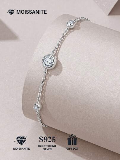 925 Sterling Silver Moissanite Bracelet For Women, Hypoallergenic Luxury Versatile Jewelry, Gift For Valentine's Day, Mother's Day, Birthday, Comes In Gift Box