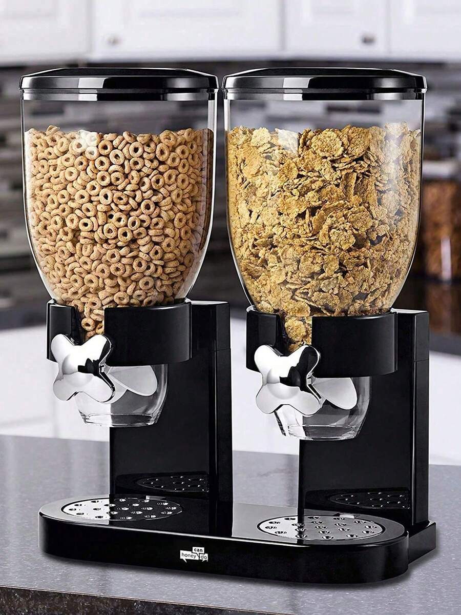 1pc Self-Serve Cereal Dispenser, Oatmeal Grain Dispenser, Multi-Compartment Dry Food Storage Canister, Kitchen Organizer With Dual Cereal Dispenser - Multicolor - View 1