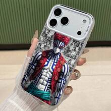 Personaje de demonio de anime con cabello rojo y tatuajes. Esta elegante funda es compatible con iPhone 17, 16, 15, 14 Pro Max, 13, 12, 11, XR y XS Plus. Fabricada en TPU flexible, resistente a golpes y arañazos, ofrece una excelente protección contra caídas y un agarre cómodo. Es un regalo ideal para familiares, amigos y seres queridos, y una opción perfecta para festivales. - Plateado - Ver 3