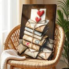 1 pieza Arte de pared Amor, Love You, Regalos de Galentines, Cuadro de lienzo enmarcado, Póster vintage, Pila de sobres, Corazón rojo, Atado con cuerda - Vintage, Acuarela, Estilo pincelada expresiva, Regalo ideal, para sala, recámara, oficina, incluye accesorios - Lienzo enmarcado, Vertical - Lienzo enmarcado - Ver 2