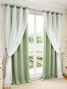 2-Layer Sheer & Blackout Curtains, Modern Minimalist Design, Suitable For Living Room, Bedroom, Balcony, Bay Window Decoration And Partition - Green - View 6
