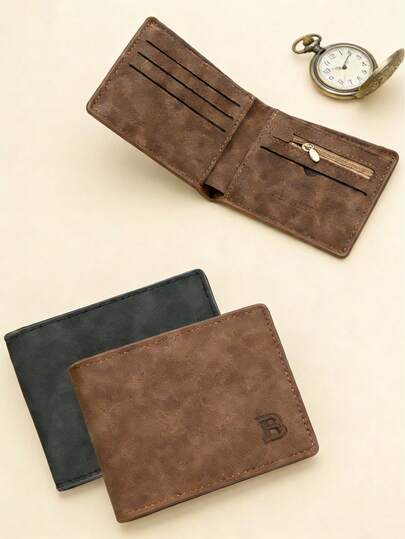 محفظة رجالية قديمة قصيرة جديدة، محفظة نقود ذات تشطيب مطفي