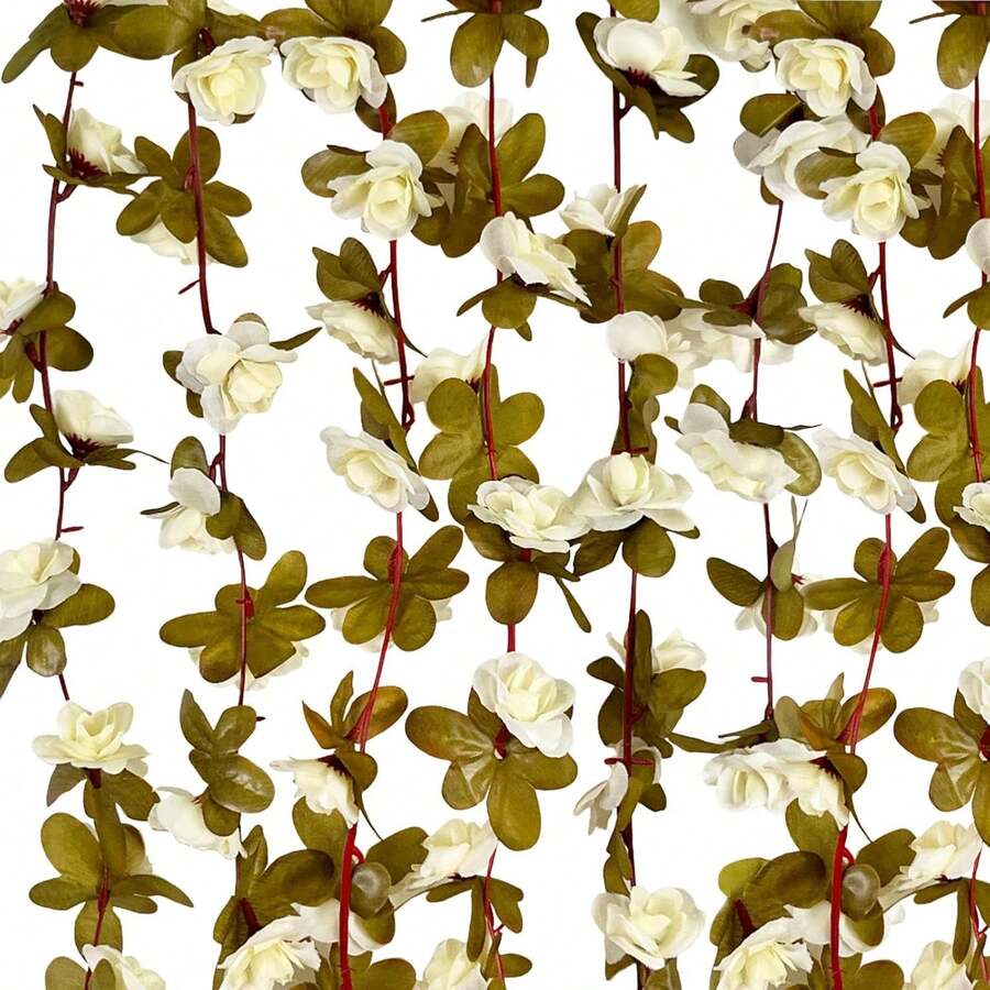 1/4PCS Artificial Flowers Roses Plants Vine Valentine's Day Gift Decoration Home Decoration Flower Rattan Dining Table Vase Decorations Dining Room, Bedroom Decoration Materials, Wedding Site Decoration, Outdoor Garden Flower Arrangement Materials, New Year Decoration - Beige - View 1