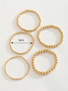 5pcs/Set Elegant Beaded Bracelets, Suitable For Girls, Creative & Delicate, Suitable For Parties, Banquets, And Daily Wear - Yellow Gold - View 6