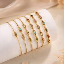 1pc Customized Birthstone Bracelet, Leaf Shaped Birthstone Bracelet, Wedding Bracelet, Birthday Gift, Bridesmaid Gift, Mother's Gift - Multicolor - View 3