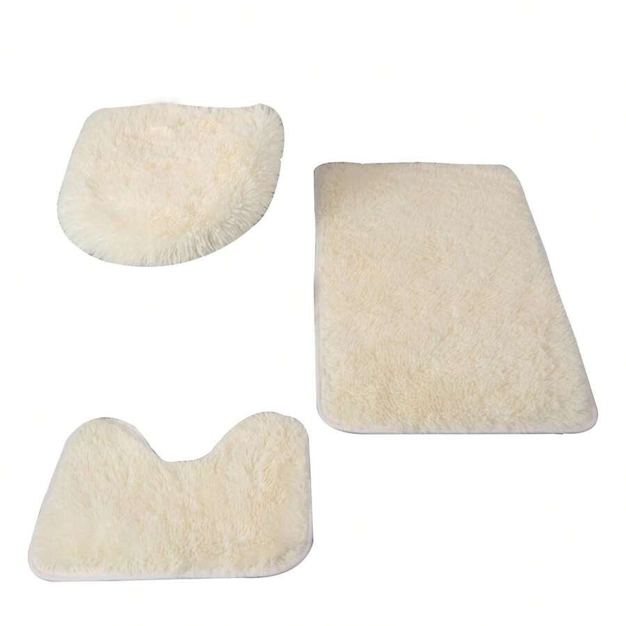 3 Set Bath Mats, Non-Slip Bath Rugs Toilet Seat Super Soft Plush Carpet With U-Shaped Contour Rug Toilet Lid Cover, Water Absorbent Bathroom Rugs, Machine Washable, Bath Rug For Bathroom Floor Bathtub Shower Toilet - 淺褐色的 - 查看 1