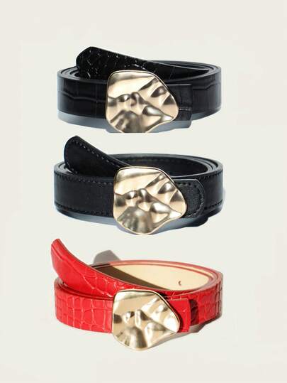 1pc Women's Asymmetrical Buckle Leather Belt, Fashion Unique Design Decorative Belt, Suitable For Daily Wear