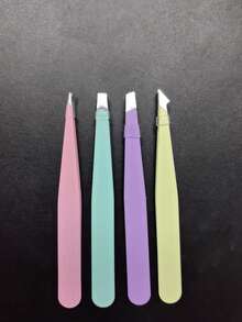 1/4pcs Precision Eyebrow Tweezers Set - Professional Stainless Steel Eyebrow Tweezers - Accurate Facial Hair Removal, Slanted And Pointed Eyebrow Trimmers, For Facial Hair Removal, Hair Trimming, Hairdressing, Barber Supplies - Multicolor - View 12