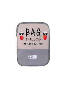 便携式医疗包，印有“装满药品”字样和药丸图案，小巧的急救包，适合露营、旅行和居家使用，方便携带的药品袋，应急包，多种颜色可选，是注重健康和外出人士的必备之选，必要的医疗配件，日常保健收纳包，药盒，药瓶，药罐，医院包，药品整理包，药品储存袋，旅行必备包，度假必备 - 彩色 - 查看 15