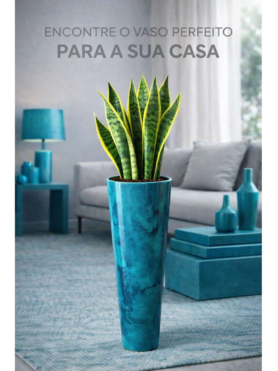 Decorative Plant Pot Marbled Ibiza Column 70cm High Ideal For Composing Living Room Party Room - Green - View 1