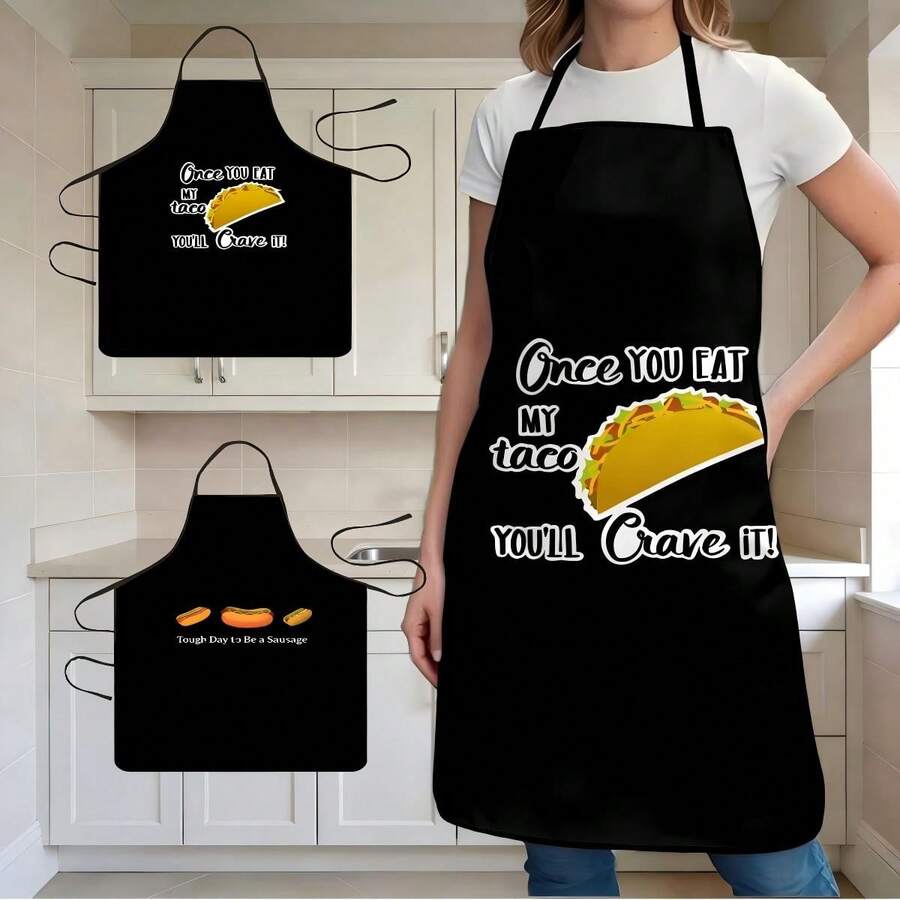 1件黑色背景趣味狗狗图案围裙创意食物印花厨房腰围围裙家用烹饪防污休闲趣味烹饪围裙个性化食物设计厨房围裙 - B - 查看 1