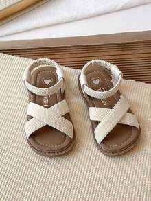 1 Pair Kids Criss-Cross Strap Flat Sandals, Soft Sole Non-Slip Princess Shoes, Minimalist Style Girls Sandals, Girls Summer Beach Shoes, Parent-Child, Girls Non-Slip Beach Shoes, Summer Casual Shoes - Beige - View 4