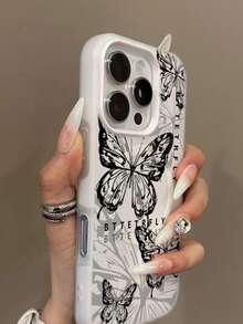 1个黑色蝴蝶图案果冻二合一磁吸手机壳，情人节情侣手机壳，兼容 17 Pro Max/16 Pro Max/15 Pro Max/13/15/16/17 Pro/14/11，时尚黑色蝴蝶图案果冻二合一磁吸手机保护壳 - 白色 - 查看 2