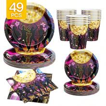 Disco Night Disposable Plate, Napkin, Cup Set, Plates, Napkins And Cups Party Supplies, Serves 8 Guests, Disposable Paper Plates Party Tableware Suitable For Birthday, Wedding, Theme Party, Family Picnic - Multicolor - View 1