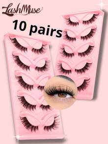 5/10 Pairs Natural Look False Eyelashes, Wispy Fluffy Soft Faux Mink Strip Lashes, Lightweight & Reusable Lashes, Cat Eye Lashes, Natural Lashes, Everyday Lashes, Perfect For Daily Makeup, Party, Halloween, Thanksgiving, Christmas, Valentine's Day, Eyelashes, Fake Lashes, Festive Glam Beauty, Beauty & Health - Criss Cross lashes - View 2