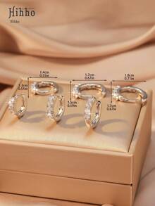 Hihho 6pcs Set Sparkling Zirconia Inlaid Circle Hoop Earrings, Charm Layered Or Standalone Wear, Women Jewelry Gift For Birthday, Date - Stacking Earrings - View 6