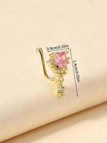 1颗粉色锆石心形鼻钉，时尚鼻饰，适合女性日常佩戴、派对和节日场合。 - 金色 - 查看 4