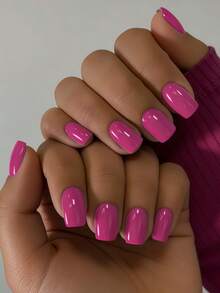 Elevate Your Style With 24pcs Medium Square Shape Press On Nails Elegant Pink Solid Colour Artificial Nails Fashionable Rose Pink Nails Full Cover Fake Toenails Kit For Women And Girls Includes 2sheet Adhesive Tabs & 2pcs Mini Files Strip Jelly Gel Random Shipment - Hot Pink - View 1