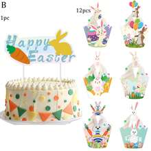 1pc/13pcs/25pcs Easter Party Decoration Set, Rabbit, Happy Easter Cake Topper, Rabbit Cupcake Decorations, Holiday Party Favors - Multicolor - View 11
