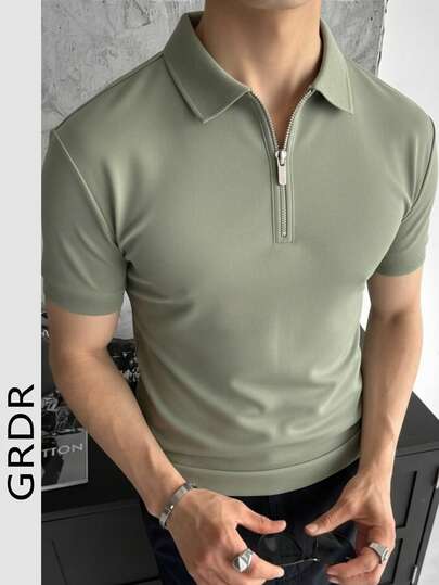 GRDR 男士时尚拉链短袖T恤，适合夏季休闲穿着