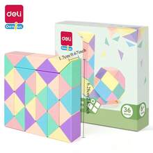 DELI YP107 Penggaris Ajaib Macaron - Desain bentuk yang fleksibel dan serbaguna; mendorong pemikiran spasial dan kreativitas; sudut membulat, bahan ABS tahan gores; termasuk buku panduan; mainan edukasi dini untuk anak usia 3 tahun ke atas. - Warna makaron - View 3
