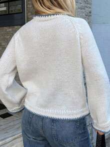 Just Masa Women's Loose Hollow Out Knit Beach Cover Up, Round Neck Cute Fish Embroidery Knit White Cover Up, Suitable For Summer Vacation And Beach - White - View 2