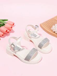 1 Pair Girls' Shoes, Children's Princess Sandals, New Summer Design With Rhinestones, Children's High Heel Sandals - Beige - View 3
