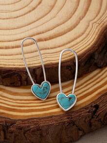 一对波西米亚风时尚创意心形绿松石极简设计耳环，适合女性日常佩戴和情人节佩戴。 - 耳環 - 查看 5