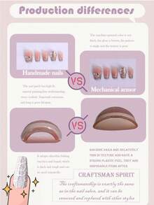 CrystalHola Valentine's Day : 10 Handmade Press-On Nail Stickers, French Square Long Nails, Pink Pearlescent Finish With Yellow Rhinestones, Full Coverage, Removable And Reusable, Long-Lasting And Durable, Unique Summer Nail Art, A Stylish Necklace Essential For Parties And Weddings. Nail Supplies - Multicolor - View 8