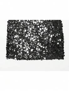 Jupe mini sexy et brillante à paillettes, jupe de soirée moulante à taille haute mode, jaune, printemps noir - Noir - Voir 4