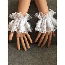 1 Pair Lolita Style Lace Ruffle Wrist Cuffs, Women's Party Dress Accessory, Fingerless Black & White Lace Wrist Sleeves Decor - 彩色 - 查看 3