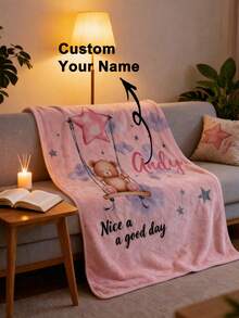 Personalized Name Cute Bear Swing Blanket, Super Soft Flannel Throw Blanket, Birthday Gift For Girls - Multicolor - View 4